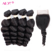 Alot Weaves Malaysian Loose Wave Hair With Lace Closure Free Part Remy Human Hair 4 Bundles With Closure