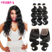 Brazilian Virgin Hair 3 Bundles with Closure Unprocessed 100 Human Hair Bundles with Lace Closure 3 Part Brazilian Body Wave