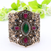 Ethnic Turkish Women Broadside Bangles Bracelets Adjustable Size Antique Gold Color Resin Jewelry Hollow Flower Bride Bangle