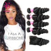 YS HAIR 7A Grade Unprocessed Loose Wave Peruvian Virgin Hair 4x4 Lace Closure With Human Hair Bundles 4 Pcs