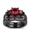 Luxury Black Gold Color Ring Sets Pomegranate Red Cubic Zirconia Rings For Women Fashion Jewelry R620