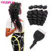 7A Brazilian Loose Wave 4 Bundles With Closure Hair Bundles With Lace Closure Free Part Brazilian Virgin Hair With Closure