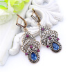 Vintage Turkish Women Hollow Flower Resin Arabesque Long Hook Earring Antique Gold Color Blue Crytal Jewelry India Bridal Bijoux