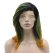 Shoulder Length Straight Ombre Green Orange Three Tone Lace Front Wig