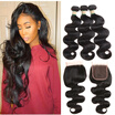 MORICHY Peruvian Body Wave 3 Bundles with Free Part Lace Closure 7A Unprocessed Virgin Human Hair Weave Bundles with Closure