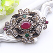 Vintage Turkish Women Flower Resin Brooch Pin Hollow Arabesque Jewelry Antique Gold Color Corsage India Bridal Hijab Scarf Pins