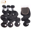 JSDShine Hair Peruvian Body Wave Bundles With Closure Human Hair 44 Free Part Lace Closure 3Bundles Non Remy Hair Free Shipping