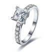 Sterling Silver 1CT Princess NSCD Simulated Diamond Ring Engagement Jewelry for Women PT950 Stamped