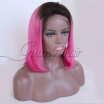 8A Brazilian virgin human hair lace frontal wig bob stright hair the hottest·color --1ＢPink