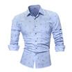 Spring Mens Casual Shirt Printed Slim Fit Lapel Tops