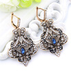 Vintage Turkish Women Big Flower Long Drop Hook Earring Antique Color Resin Jewelry Arabesque Patterns Rhinestone India Earrings