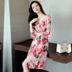 Sentimental 2018 spring new dress female Korean fashion lady temperament was thin sexy deep V chiffon floral dress zx201812208 color M