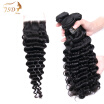 JSDShine Company Indian Deep Wave Bundles With 44 Lace Closure Closure Human Hair Extension Natural Color Non-Remy Hair Weaving