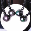 Black Obsidian Rainbow Eye Beads Ball Natural Stone Necklace Pendant Transfer Lucky Love Crystal Jewelry Free Rope For Women Men