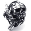 Hpolw Mens silver&black Stainless Steel skullskeleton Ring&Gothic Pirate Handgun Gun Skull deft design ring