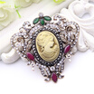 Vintage Women Turkish Relief Portrait Brooch Antique Gold Color Resin Rhinestone Ethnic Brooches Broches Ladies Pins Jewelry