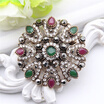 Vintage Turkish Rhinestone Flower Brooch For Women Antique Gold Color Multicolor Resin Round Brooches Broches Party Scarf Pins