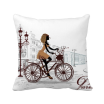 Bicycle Lady France Illustration Pattern Square Throw Pillow Insert Cushion Cover Home Sofa Decor Gift