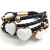 Hpolw Stainless Steel Heart Charms Braided Leather Womens Bracelet White Gold Black