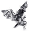 Hpolw Hot Sale Mens Gothic 316L Stainless Steel Dagger Dragon Pendant NecklaceBlack Silver18-26 inch Chain