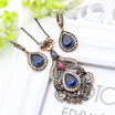 Vintage Turkish Flower Resin Jewelry Sets Drop Hook Earring Long Necklace Women Antique Gold Color Crystal Indian Jewelry Set