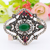 Trendy Turkish Women Round Resin Rhinestone Vintage Brooch Antique Gold Color Flower Corsage Indian Bohemia Ethnic Retro Jewelry
