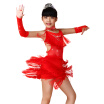 Free Shipping Sequin Fringe Blue Pink Black Red Salsa Dress Child Girls Kids Latin Dresses Girls Latin Dance Costumes