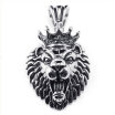 Hpolw Men Stainless Steel Casting Black&Siver Lion King Pendant NecklaceRetro classics An crown Lion head18-26 inch Chain