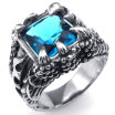 Hpolw Vintage fashion Antique Crystal Stainless Steel Blue Sappire Dragon Claw Gothic Skull Punk Biker Ring