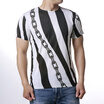 Mens Diagonal Stripes Chain O-Neck Pullover T-Shirts
