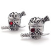 Hpolw Mens Vintage Stainless Steel Pirate Skull Stud Earrings Set 2pcs Color Silver Red