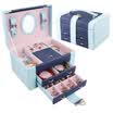 Lavi European-style small pair of crocodile pattern pink jewelry box exquisite leather buckle with mirror jewelry storage box