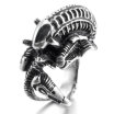 Hpolw Mens Stainless Steel Ring Silver Black Alien Dragon Hollow Openwork Vintage