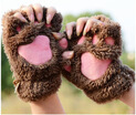 Ladies Winter Fingerless GlovesFluffy Bear Cat Plush Paw Claw Half Finger GloveHalf Cover Women Female Gloves Mitten