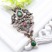 Classic Turkish Vintage Hanging Brooch For Women Ethnic Jewelry Antique Gold Color Multicolor Rhinestone Brooches Broches Gift