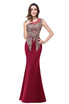 Womens Rhinestone Applique Sheer Maxi Long Evening Prom Party Dress