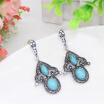 Vintage Turkish Women Resin Hollow Flower Long Drop Earrings Antique Silver Color Green Ethnic Indian Bohemia Bridal Jewelry