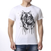 Mens Round Neck Tops Tiger Print Black Pullover T-Shirts