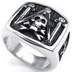 Hpolw Mens Stainless Steel Ring Vintage Skull Freemason Masonic Silver Black