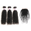 Racily Hair Brazilian Curly Hair 3 Bundles with Closure Natural Black Kinky Curly Human Hair With Closure