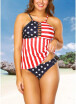 2018 Plus Size Stars Stripes Print Hollow Out Front Bikini Set