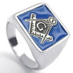 Hpolw Stainless Steel Embossed Stamped Freemason Masonic Mens Ring Blue Silver