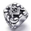 Hpolw Mens Embossed Freemason Masonic 316L Stainless Steel Ring Black Silver