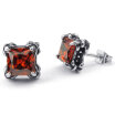 Hpolw Mens Cubic Zirconia Stainless Steel Square Gothic Dragon Claw Stud Earrings Red Silver