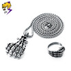 Personality Skeleton Finger Ring Stainless Steel Silver Skull Pendant Chain Necklace Male Female Vintage Punk Jewelry Sets