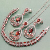 EIOLZJ New Pomegranate Red Stone Silver Plated Sewelry Sets for Women Necklace Earrings Bracelet Free Jewelry Box