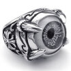 Hpolw mens 316L Stainless Steel Gothic Dragon Claw Evil Eye Biker Mens Ring Black & Silver crystal eyesWidth 20mm