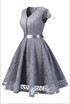 Womens Vintage Short Sleeve A-Line Cocktail Party Swing Dress with Floral Lace