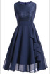 Womens Vintage Sleeveless Ruffles Belt Floral Lace Bridesmaid Chiffon Dress Homecoming Dress