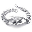 Hpolw Mens silver Stainless Steel Eagle Charm Biker Screw hollow chain Link Lobster Clasps Bracelet